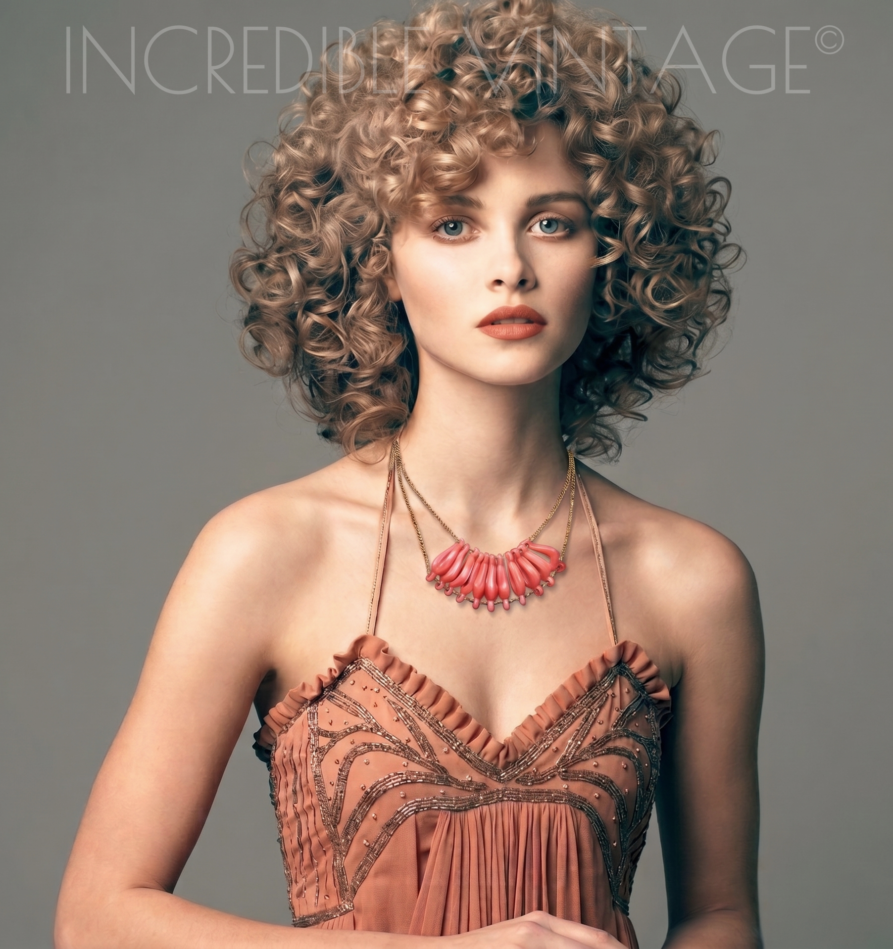 Vintage WILMA SPAGLI Faux Salmon Coral Necklace ITALIAN DESIGNER 