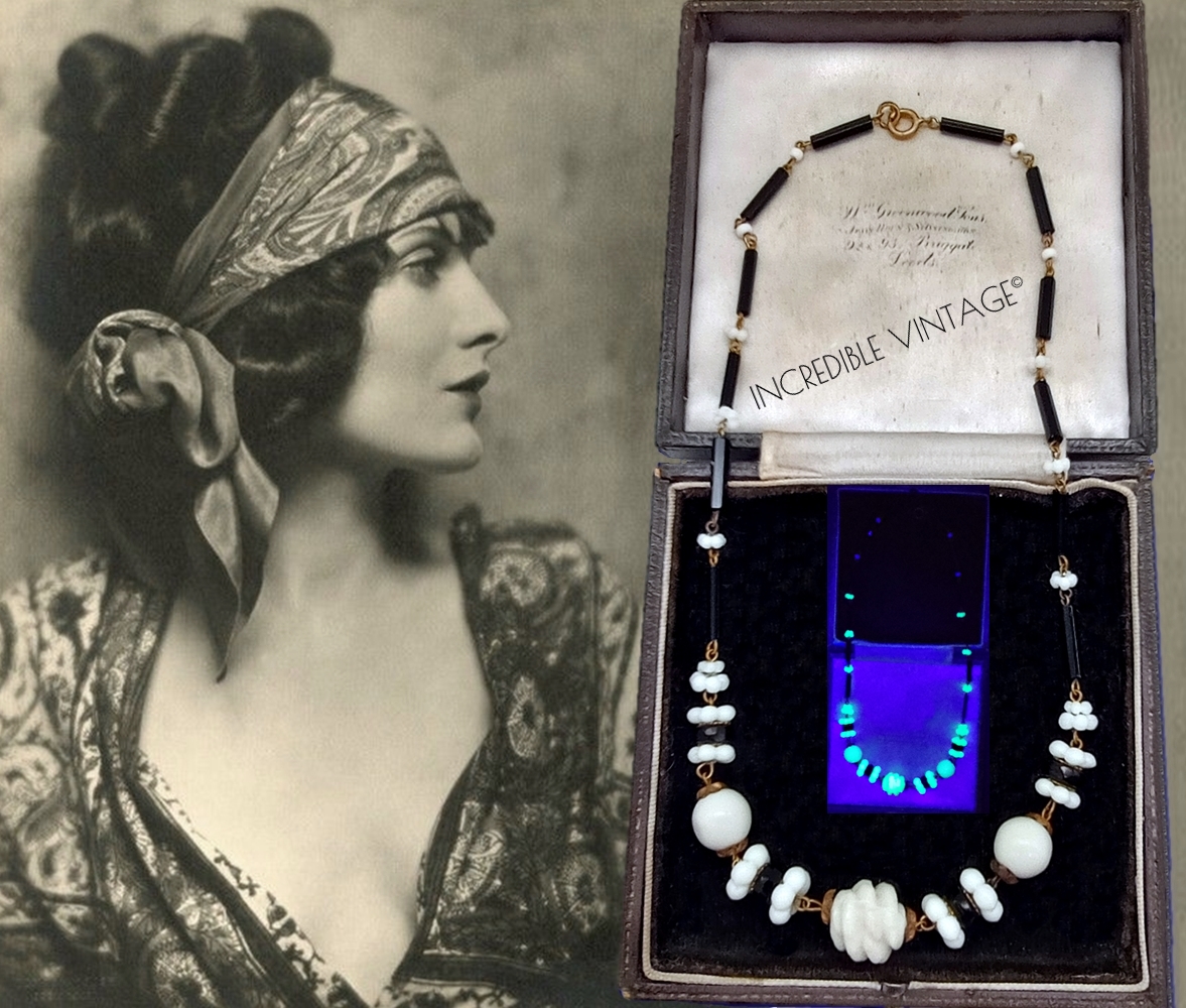 Vintage MAX NEIGER Art Deco SIGNED CZECH Uranium Glass Beads