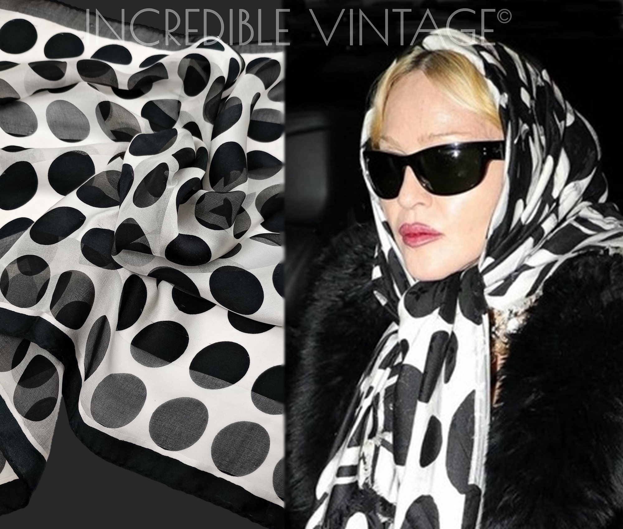 Sunglasses Cow Print Silk Scarf Vintage 1960s Pure Silk Scarf